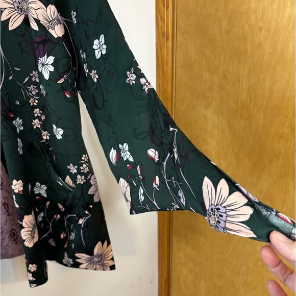 Chicos Green Floral Tie Sleeve Open Blazer Jacket - Picture 4 of 11